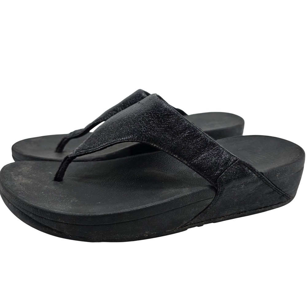 FitFlop Black Lulu Glitzy Toe sz 10 Flip Flops Sandals V64-001 Microwobbleboard
